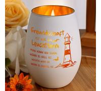 Joymaking Portacandela antivento con incisione - Amicizia è come un faro, portacandela antivento per la fidanzata, migliore amica, regalo di compleanno, Natale, faro, bianco