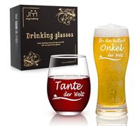 Joymaking Set di bicchieri da vino e birra - regalo per zia e zio, miglior regalo per zia e zia, bicchiere di Natale 500 ml