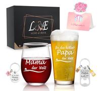 Joymaking Set di bicchieri da vino e da birra con incisione, per la migliore mamma e il miglior papà del mondo, regali per genitori, papà, mamma, genitori personalizzati, regalo per la festa della