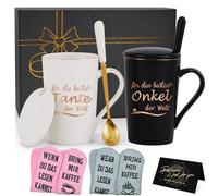 Joymaking Set di tazze da caffè con calzino, tazza regalo per il miglior zio e zia del mondo per la festa della mamma, festa del papà, Natale, idea regalo personalizzata, 400 ml, bianco e nero