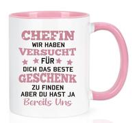 Joymaking Tazza con scritta - Chefin wir haben versucht für dich das beste Geschenk zu finden - beste Chefin Geschenk Tasse Geburtstag, Addio, 320ml Rosa