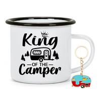 Joymaking Tazza da campeggio smaltata, 350 ml, King of the Camper, regalo per campeggiatori, accessori da campeggio, tazza regalo per amico, 350 ml