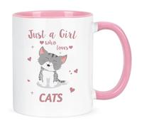 Joymaking Tazza regalo per amanti dei gatti donne - Just a Girl Who Loves Cats - Regalo per ragazze amiche Natale compleanno tazza per gatti, 325 ml rosa