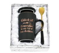 Joymaking Tazza regalo per fidanzata sorella, divertente regalo di compleanno con scritta "Glückist eine Freundin wie dich zu haben Freundschaft Geschenk Weihnachten Geschenk 400ml Schwarz
