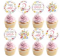 JOYMEMO 24 decorazioni per cupcake per 2° compleanno a forma di fiore selvatico, per ragazza, due fiori selvatici, decorazione per torta di secondo compleanno, il nostro piccolo fiore selvatico sta