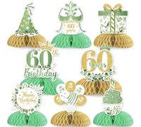 JOYMEMO 8 centrotavola a nido d'ape verde salvia per 60° compleanno, decorazioni per 60° compleanno per donne e uomini, verde, bianco e oro, per sessanta compleanno, decorazioni per feste