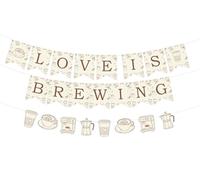 JOYMEMO Banner Love Is Brewing con Banner Caffè - Decorazioni per doccia di nozze per addio al nubilato, matrimonio, matrimonio della futura sposa.