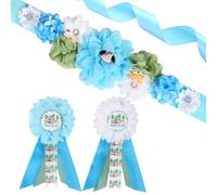 JOYMEMO Blue Farm Animal Baby Shower Kit fascia maternità - Barnyard Baby Shower Belly Belt e Mom to Be & Dad to Be Corsage Pins Gravidanza fascia neo genitori Photo Props Party Supplies