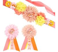 JOYMEMO Boho Groovy Baby Shower Kit maternità fascia - Retro Hippie arcobaleno Groovy Baby Shower Belly Belt e Mom To Be & Dad To Be Corsage Pins Gravidanza Neonati Genitori Accessori per feste