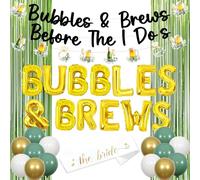 JOYMEMO Bubbles and Brews - Decorazioni per addio al nubilato, colore: verde salvia e oro, con bolle e birra prima di farlo, palloncini, ghirlanda, fascia della sposa, frangia in lamina per addio al