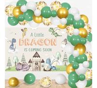 JOYMEMO Hatching Soon Dragon Baby Shower Decorations - Ghirlanda di palloncini con acquerello, un piccolo drago arriva presto Baby Shower Backdrop, tema drago, sesso reveal Party Supplies