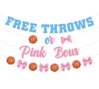 JOYMEMO Kit di decorazioni da appendere per rivelare il genere con fiocchi gratuiti o fiocchi rosa, striscione blu e rosa con pallacanestro o fiocchi, ghirlanda a tema sportivo, benvenuto baby shower