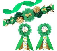 JOYMEMO Kit di fascia per maternità con animali della giungla verde e oro - Safari Animal Baby Shower Belly Belt e Mom to Be & Dad to Be Corsage Pins Gravidanza Nuovi Genitori Accessori per feste