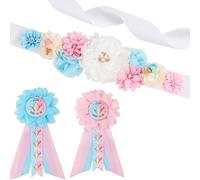 JOYMEMO Kit di fascia per maternità con gelato, rosa e blu, con scritta "What's the Scoop Baby Shower" e "Mum to Be & Dad to Be", accessori per foto per genitori in gravidanza