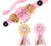 JOYMEMO Leopard Baby Shower Kit maternità fascia rosa e marrone - Jungle Safari Leopard Baby Shower Belly Belt e Mom to Be & Dad to Be Corsage Pins Gravidanza Nuovi Genitori Photo Props Party Supplies