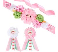 JOYMEMO Pink Farm Animal Baby Shower Kit fascia maternità - Barnyard Baby Shower Belly Belt e Mom To Be & Dad To Be Corsage Pins Gravidanza fascia neo genitori Photo Props Party Supplies