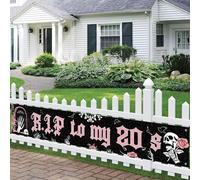 JOYMEMO Striscione grande Rip to My 20s Yard in oro rosa e nero - Decorazioni per il 30° compleanno per le sue donne, Death to My Twenties cartello da cortile da appendere striscione per casa giardino