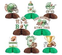 JOYMEMO Touchdowns and Tiny Toes - Set di centrotavola a nido d'ape per baby shower, 8 pezzi, decorazione da tavolo da calcio con biglietti double-face e 16 graffette argentate per tavolo da dessert