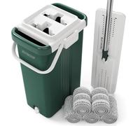 JOYMOOP Set di mocio commerciale resistente per la pulizia dei pavimenti, mocio asciutto bagnato e secchio con secchio per mocio verde foresta di grande capacità, include 5 panni riutilizzabili