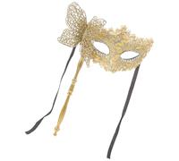 JOYOFREELY Maschera Veneziana da Donna con Bastone in Plastico e Tessuto Oro per Carnevale e Feste Mascherate, Facile da Usare e Decorazione Fotografica