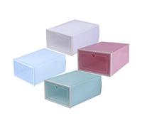 JOYOFREELY Scatole per Scarpe Trasparenti in Plastica Spessa 4 Pezzi Coperchio a Cassetto, Grande Capacità e Facile da Pulire, Contenitori per Scarpe Motivo a Cuore, Colori Assortiti