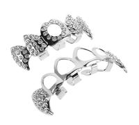 JOYOFREELY Set di Dentiera Halloween in Rame Strass Argento, Design Zanne Vampiro Ispirato, Facile Installazione, Compatibile Varie Forme Dentali per Cosplay e Party