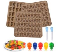 JOYOLA 3 Pezzi Stampi Gommosi a Forma di Teschio, 40 Cavità Stampo in Silicone 3D con Teschio, Stampi Gommosi a Forma di Teschio con Contagocce per Cioccolatini Caramelle Gelatine Cubetti di Ghiaccio