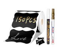 Joyoldelf 150 pezzi Etichette Adesive Nero, Riutilizzabili Impermeabili Lavagna Adesiva con 2 x Pennarello Cancellabile, per Decorare Barattoli, Vino, Dispensa, Casa e Ufficio, 60 x 40 mm (Nero)