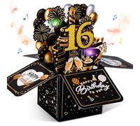 Joyoldelf 16 Biglietto di auguri con musica - 16. Compleanno Pop Up con luci e candele interattive, biglietto di auguri regalo per donne e uomini, biglietto di auguri 3D regalo di compleanno