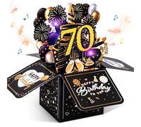 Joyoldelf 70 biglietti di compleanno con musica - 70° compleanno pop-up biglietto con luci e candele interattive, regalo di compleanno per donne e uomini, biglietto di auguri 3D regalo di compleanno