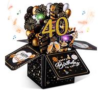 joyoldelf Biglietti Auguri Pop Up 40 Anni - Luci Musica Candele Interattive, Biglietto di Auguri 3D, Regalo Buon Compleanno Busta Divertente Para Donna, Uomo, Amica, Nonno, Mamma, Papà, Colleghi