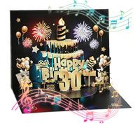 joyoldelf Biglietto Auguri Compleanno 30 Anni - Biglietto Di Auguri Con Luci e Musica, Biglietto Auguri Pop Up, Biglietti Auguri Regalo 3d Con Disco In Oro Nero, Per Donne, Uomini, Ragazze, Genitori
