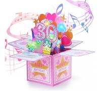 joyoldelf Biglietto Auguri Compleanno 30 Anni - Donna Biglietti Auguri Compleanno 3D Musicale e Luce, Divertente Pop Up Biglietti Auguri Regalo Donna Compleanno Per Ragazza Amico Madre Moglie