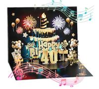 joyoldelf Biglietto Auguri Compleanno 40 Anni - Biglietto Di Auguri Con Luci e Musica, Biglietto Auguri Pop Up, Biglietti Auguri Regalo 3d Con Disco In Oro Nero, Per Donne, Uomini, Ragazze, Genitori