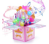 joyoldelf Biglietto Auguri Compleanno 40 Anni - Donna Biglietti Auguri Compleanno 3D Musicale e Luce, Divertente Pop Up Biglietti Auguri Regalo Donna Compleanno Per Ragazza Amico Madre Moglie