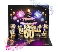 joyoldelf Biglietto Auguri Compleanno 50 Anni - Biglietto Di Auguri Con Luci e Musica, Biglietto Auguri Pop Up, Biglietti Auguri Regalo 3d Con Disco In Oro Nero, Per Donne, Uomini, Ragazze, Genitori
