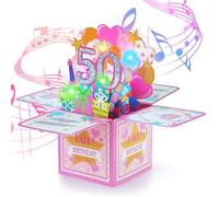 joyoldelf Biglietto Auguri Compleanno 50 Anni - Donna Biglietti Auguri Compleanno 3D Musicale e Luce, Divertente Pop Up Biglietti Auguri Regalo Donna Compleanno Per Ragazza Amico Madre Moglie