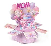 Joyoldelf Biglietto di compleanno per mamma 3D pop-up con torta fuochi d'artificio e palloncino, biglietto di auguri con busta e nota, biglietto di auguri per mamma, madre da figlia o figlio