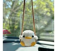 JoyousMall Accessorio per auto da appendere, a forma di animale in stile cartone animato, specchietto retrovisore all'uncinetto, accessorio con anatra, pinguini, coniglietto, dinosauro, pulcino