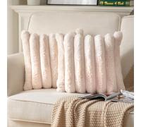 Joyouth Confezione da 2 Federe Cuscini Copricuscini Faux Fur Plush Throw Pillow Covers - Luxury Decorative Fuzzy Striped Soft Cozy Pillowcase for Couch, Sofa, Living Room Beige 45x45 cm