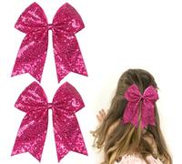 JOYOYO 2 fermagli per capelli da cheerleader glitterati, 19 cm, grandi fiocchi per capelli, fatti a mano, accessori per capelli per ragazze e adolescenti, per cheerleading, danza, feste (fucsia)