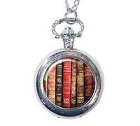 Joyplancraft Orologio da tasca vintage con collana, libro, biblioteca, storia, romanzo, orologio da tasca in ottone vintage