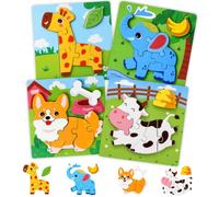 JoyPlus 4 Pezzi Puzzle Legno Bambini 3 Anni, Animali Puzzle 3 4 5 Anni | Puzzle Bambini 3 Anni,Giochi Legno Bambini 3 4 5 Anni,Puzzle Legno di Animali,Giochi Educativi Regali Compleanno per Bambini