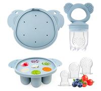 JoyPlus Ciuccio Frutta Neonati, Ciuccio per Alimenti Neonati con 3 Taglie di Tettarelle Silicone Senza BPA e 1 Stampo per Cubetti di Ghiaccio, Giocattolo per la Dentizione Della Frutta per Bambini
