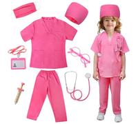 JoyPlus Costume Dottoressa Bambina, 8 Pezzi Kit Dottore per Bambina, Costumi da Gioco di Ruolo da Medico, Kit Dottore Medico Costume per Ragazze 3-10 Anni, Gioco di Ruolo Carnevale Halloween (S)