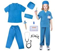 JoyPlus Costume Dottoressa Bambini, 8 Pezzi Kit Dottore per Bambini, Costumi da Gioco di Ruolo da Medico,Kit Dottore Medico Costume per Ragazzo Ragazza 3-10 Anni,Gioco di Ruolo Carnevale Halloween (S)