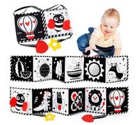 JoyPlus Giochi Neonato 0 6 12 Mesi, Giochi Bianco e Nero Neonati, Giochi Libro ad Alto Contrasto per Neonati, Libro di Stoffa Morbida a Doppia Faccia con Massaggiagengive, Regali per 0-12 Mesi Neonati