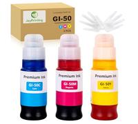 JoyPrinting 3 contenitori di inchiostro compatibili GI-50 GI50 per Canon PIXMA G1520 G2520 G2560 G3520 G3520 G3560 GM2050 GM4050 G5050 G6050 G7050 (ciano, magenta, giallo)