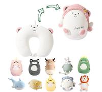JOYRAVO Cuscino da viaggio per bambini, cuscino per il collo convertibile 2 in 1, morbido cuscino a forma di U, comodo compagno di viaggio per dormire e giocare - Orso blu (Orso rosa)