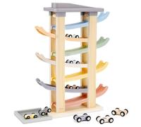 Joyreal Giochi Montessori 1 2 anno - Piste Macchinine Cars per Bambini, Giochi Legno Bambini con 8 Mini Auto Giocattolo e Garage Regalo Natale per Bambino Bambina